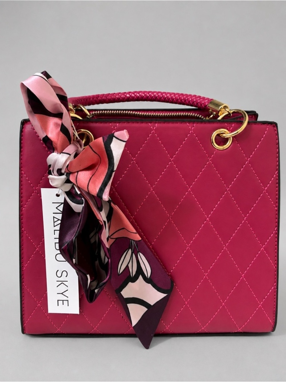 Malibu Quilted Vegan Leather Top-Handle Satchel in Fuchsia NWT